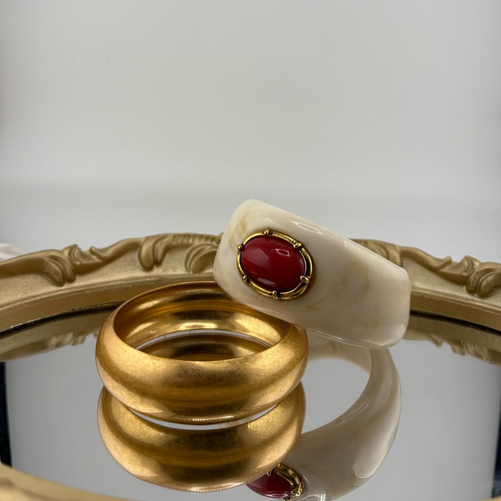 Statement Bangle Bracelet with Red Stone Accent ✨ - Picture 9 of 14